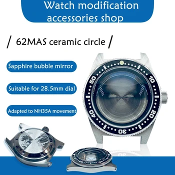 62MAS módosított esetben kerámia külső gyűrű zafír buborék tükör teszt NH35 mozgalom 28.5 mm átmérőjű tárcsával