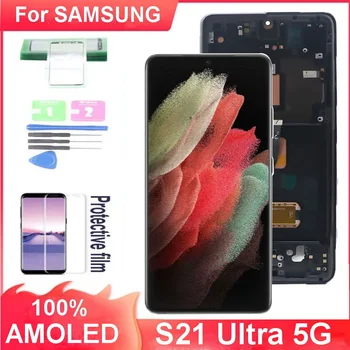 AMOLED LCD SAMSUNG Galaxy S21 Ultra 5G Képernyő G998 G998B G998F G998DS Kijelző érintőképernyő Digitalizáló Szerelvény Csere