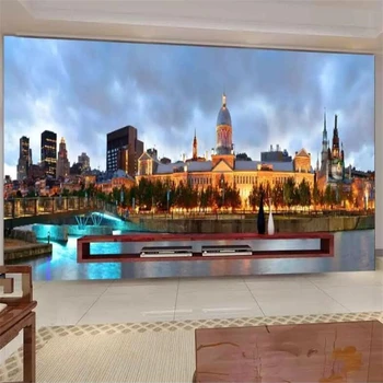 Egyéni háttérkép, 3d-s fotó freskó város éjszakai tájkép tenger égbolt teljes fekvő Hotel TV háttér fal festés 3d-s Cucc de parede
