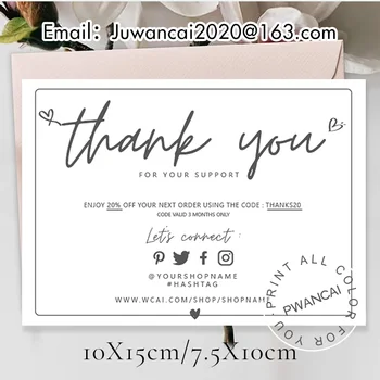 Egyéni Köszönöm Kártyák Nyomtatási Hitel Csomagolás Kártya a kisvállalkozások számára Személyre szabott névjegykártya Logó Közösségi Média
