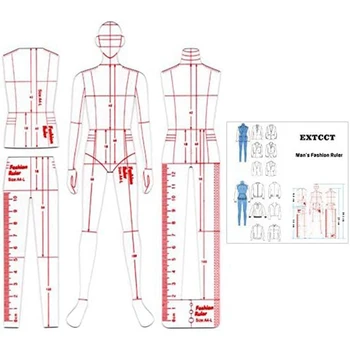 Férfi Divat Illusztráció Uralkodó Rajz Sablon Vonalzó Készlet Varrás Humanoid Mintázat, Ruházat Mérés