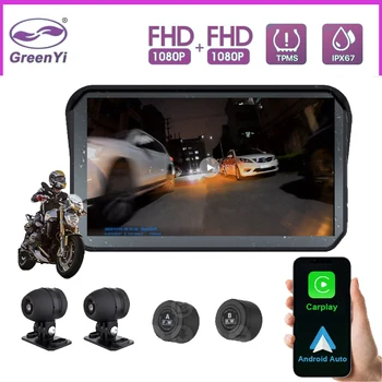 GreenYi Motorkerékpár Carplay Vízálló 1080P 5 es WiFi Vezeték nélküli Android-Auto DVR Monitor Kamera GPS Navigáció TPMS