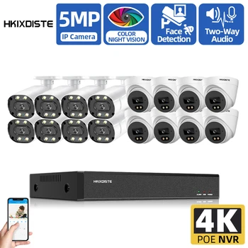 H. 265+ 4K 16CH 5MP POE NVR Kit HD Színes éjjellátó CCTV Biztonsági Kamera Rendszer, Kit kétirányú Audio Video Megfigyelő Rendszer Szett