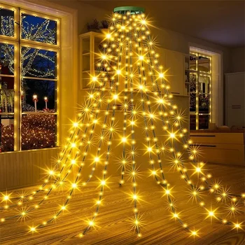 Karácsonyfa Díszítő Világítás LED Csillagos String Fények Vízesés Fa Felső Világítás Kültéri Vízálló karácsonyfa Fényei