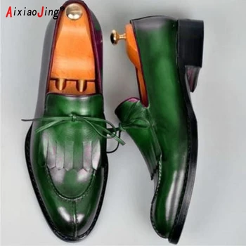 Kiváló minőségű zöld naplopók férfi cipő PU egyszínű klasszikus alkalmi cipő napi tassel hivatalos férfi bőr cipő ingyenes szállítás
