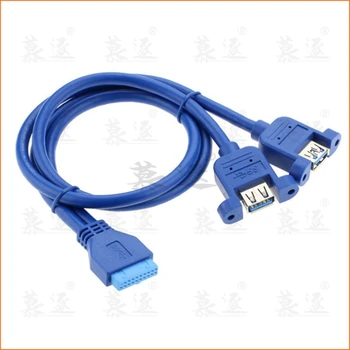 Kék 0.5 m USB 3.0 Alaplap 20pin, hogy USB3.0 Dual Port Egy Női csatlakozó kábel kábel 50cm Csavaros Hegy Típus 20CM 50CM