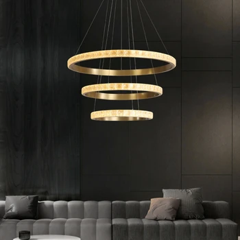 Modern Luxus Kristály Kör Lógó Csillár Nappali Étkező Hotel Villa LED Medál Világítás Dekor Lámpatest