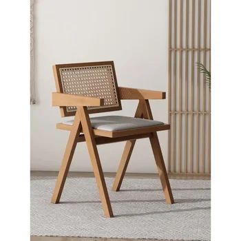 Rattan tömör fa étkező szék,vissza, haza, a szék,az Északi Japán stílusú vendéglátó szálloda szabadidős szék,szél Chandigarh szék