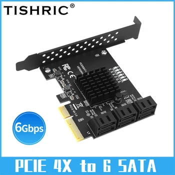 TISHRIC PCIE 4X 6 Portok SATA 3.0 6 Gbps Pcie bővítőkártya Splitter Vezérlő PCI-Express 4x 8x 16x Hozzá A Kártya, HDD SSD