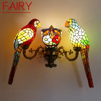 TÜNDÉR Tiffany papagáj Fali Lámpák Amerikai vidék gyerekszoba Vendéglátó Villa Hotel ólomüveg Állat Dekoráció Lámpa