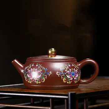 Yixing Lila agyagedényt Nyers érc lila vermilion sár Kézzel Festett arany nos kerítés pot 190ml Kínai stílusú teáskanna