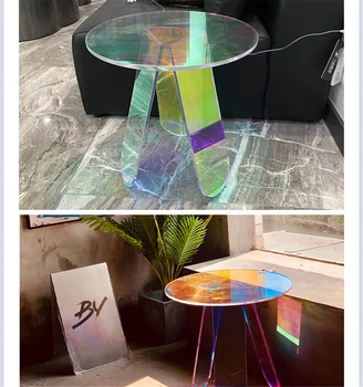 Új Mini Akril asztalkák, Átlátszó Színes Lézer Kerek Asztal Élő ágyas Szoba Otthoni Dekoráció